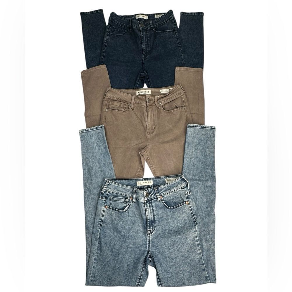 3 BULLHEAD Jeans Dark Blue Light Brown Stone Wash High Rise Skinniest Size 5